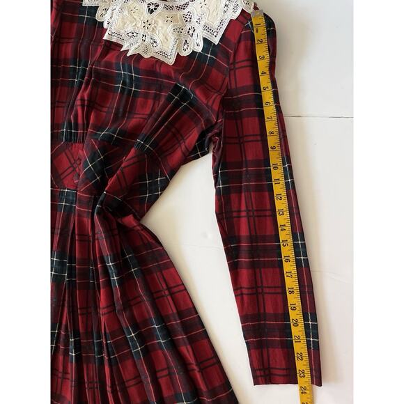 Karin Stevens VTG Dress S/M Petite Red Plaid Pleated Smocked Cottagecore - Picture 8 of 13